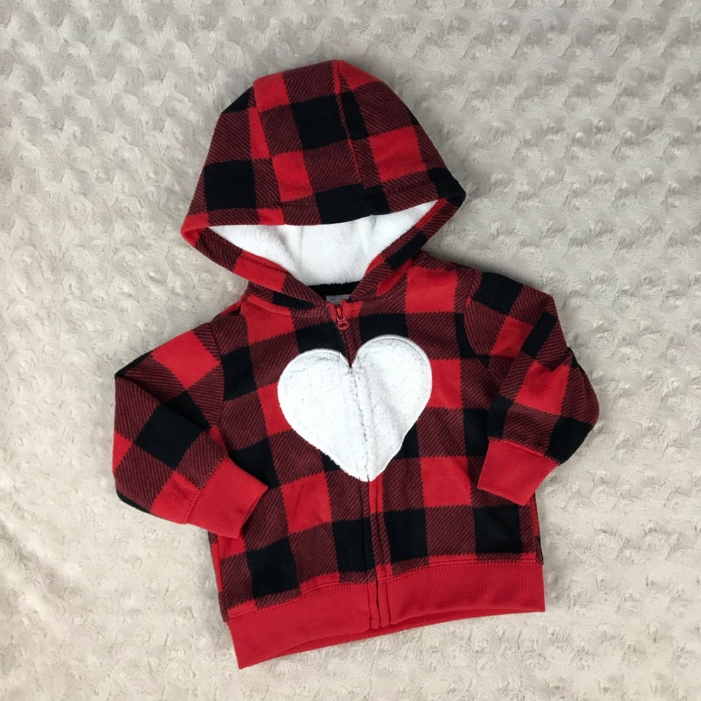 Carter’s Buffalo Plaid Hooded Jacket Heart Red - Picture 1 of 5